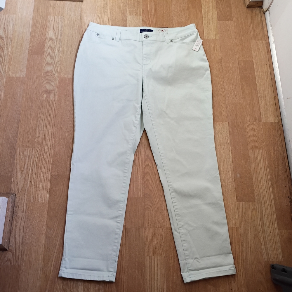 NWT Talbots Women's Jeans 14W Light Green Boyfriend Zip 5 Pockets Pants Plus New